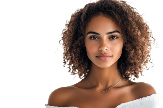 Young woman with curly hair posing in bright light png