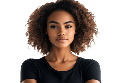 Young woman with curly hair and fair skin png