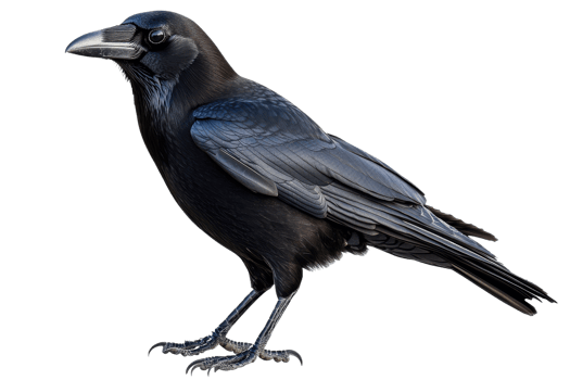 Raven standing elegantly with glossy feathers png
