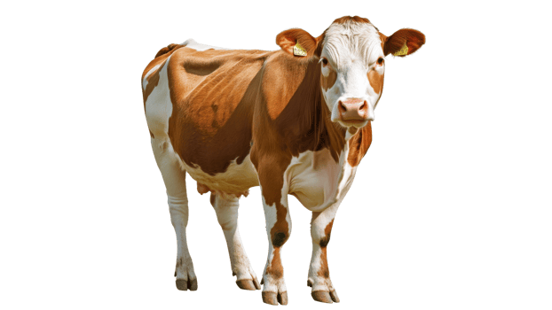 Cow standing in a green pasture during daylight png