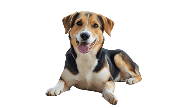 Happy dog relaxing on white background png