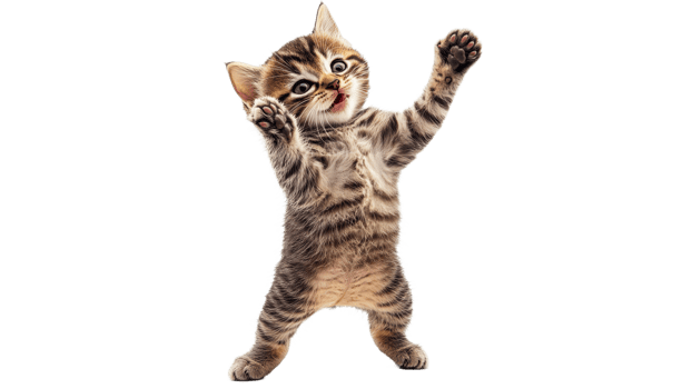 Playful kitten having fun with its paws raised png