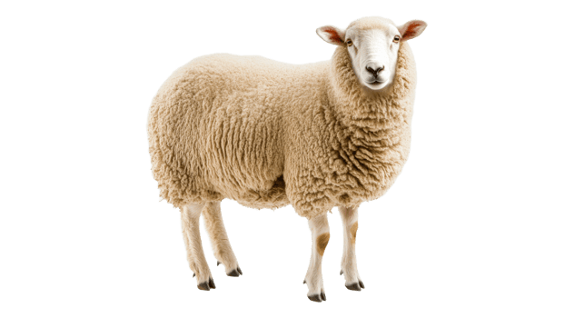 Sheep with fluffy wool on white background png