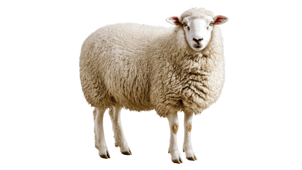 Fluffy sheep standing in a bright space at midday png