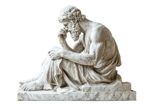 Marble sculpture of a pondering philosopher png