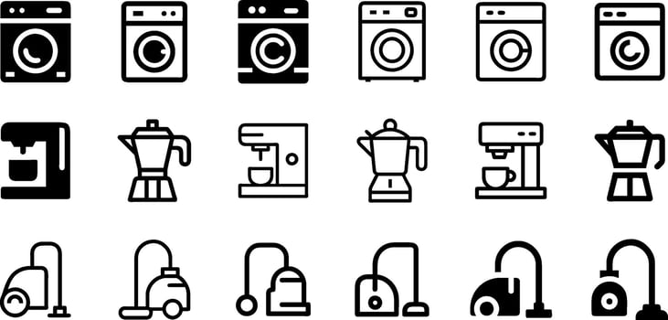 Modern Home Appliances Icons Washing Machine Coffee Maker and Vacuum vector