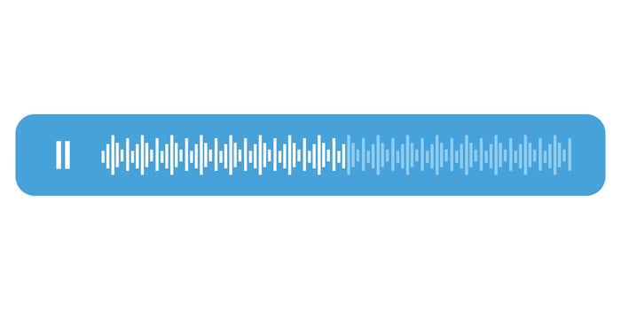Voice message bubble with sound wave, showing paused playback, representing the action of listening to a voice message in a chat application vector