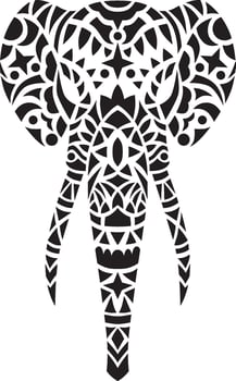 Tribal indian Elephant head black silhouette oriental art design vector