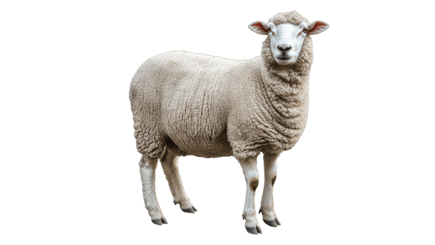 Sheep standing gracefully on a white background png