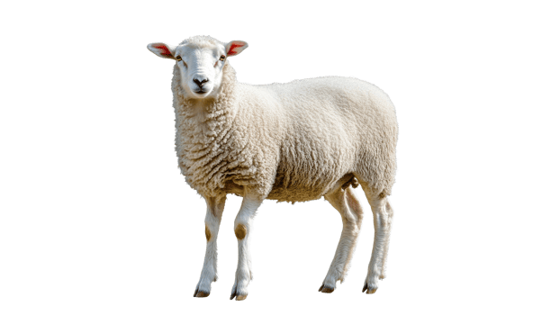 Fluffy white sheep standing in a sunny field png