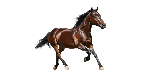 Brown horse running with grace across open space png