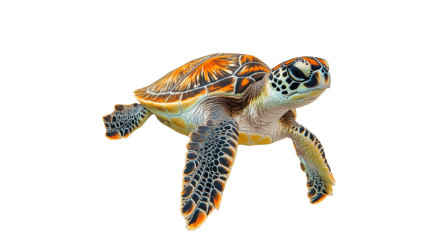 Colorful sea turtle swimming in clear water transparent background png