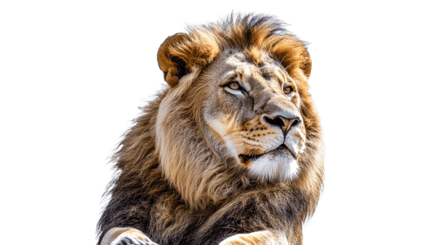 Majestic lion resting against plain background png