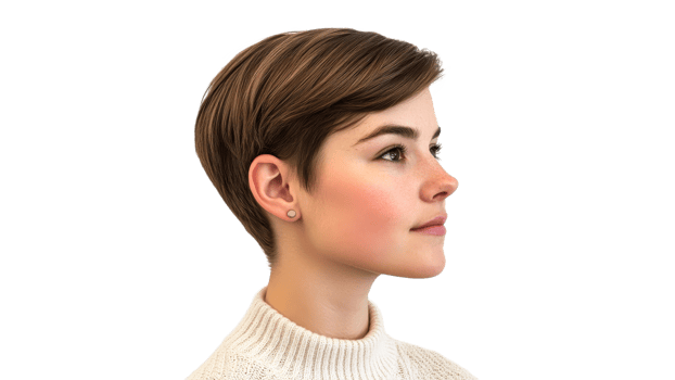 Close up profile of a young woman with short hair png