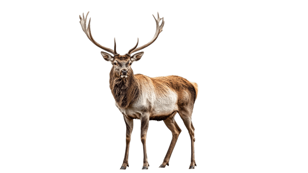 Stag stands gracefully on white backdrop png