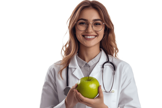 Smiling healthcare professional with green apple png