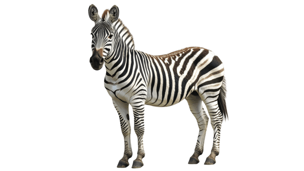 Striking zebra stands proudly on white background png