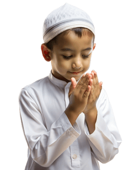Religious child raising hands in Islamic supplication png