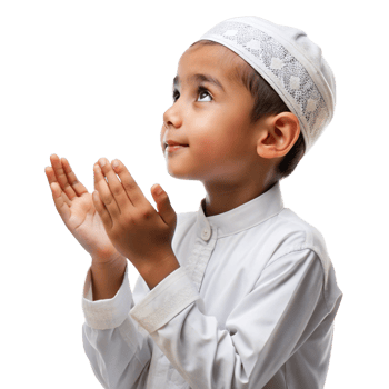 Young faithful Muslim child praying with reverence png