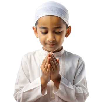 Muslim boy engaging in spiritual prayer with hands raised png
