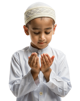 Pious little boy with raised hands in supplication png