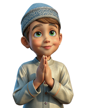 Young Muslim boy immersed in prayer with open hands png