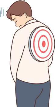 Target on back of business man causes stress and symbolizes presence of problems. Office worker with target on body suffers due to helplessness and lack of ability to get rid of troubles png