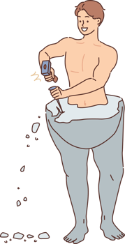 Man is engaged in self-development, creating ideal body, using sculptor tools to get rid of excess weight. Challenge for guy passionate about self-development and desire to become better png