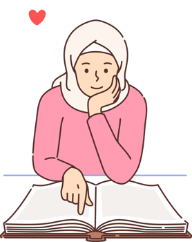 Muslim woman reads quran, leaning on table with holy islamic book, dressed in hijab. Muslim girl studies arabic religious scriptures and literature about prophet muhammad or allah. png