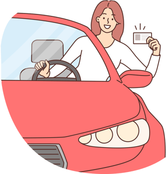 Woman demonstrates driver license sitting behind wheel of car and leaning out of window. Young girl is happy to receive driver license that allows to drive own automobile or work in taxi. png