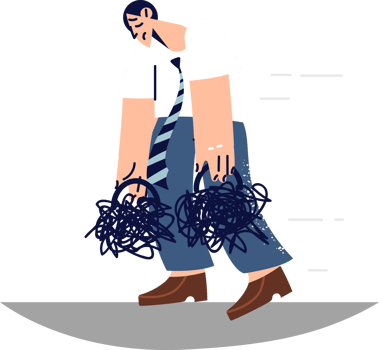 Depressive man with load of problems walks with head down and needs help of psychotherapist. Guy is experiencing stress and apathy due to depressive disorder caused by lack of success in life png