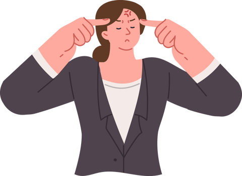 Business woman feels headache and migraine, massages temples due to too much stress on brain from work. Migraine and intracranial pressure problem for office clerk in need of increased sleep time png