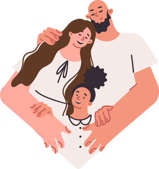 Happy family of parents and little daughter hugging located in big heart png