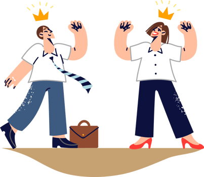 Narcissistic managers with crowns over heads feel own importance due to superiority over colleagues. Narcissistic people experience self-centered lifestyle due to lack of empathy for co-workers png