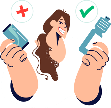 Woman recommends healthy drinks and mineral water instead of soda with sugar and dyes. Nutritionist girl chooses between reusable ware for drinks or aluminum can that pollutes nature. png