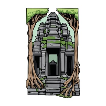 Angkor Ruins with tree cartoon vector