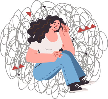 Woman with mental disorder and chaos in head needs to consult psychotherapist to solve psychological problems. Disorder and stress or prolonged depression caused nervous breakdown. png