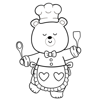 Adorable Chef Teddy Doodle Line Art Illustration png