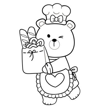 Sweet Chef Teddy Doodle Line Art Illustration png