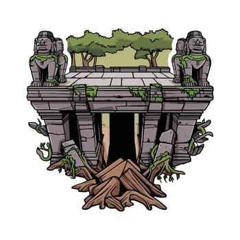 Angkor Ruins Detailed Line Art vector