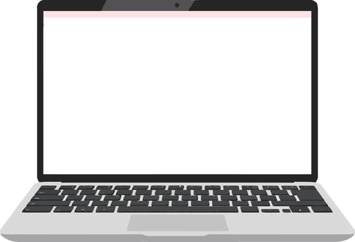 Sleek open laptop with black keyboard and blank screen in minimalistic design style, showcasing modern technology in flat illustration vector