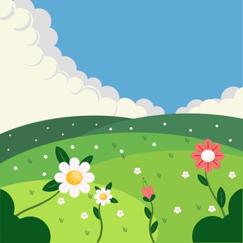 Spring Flower Meadow Scenic Flat Illustration vector