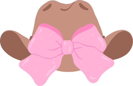 Coquette Cowgirl Hat with Retro Pink Bow Flat Design png
