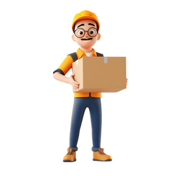 3D Cartoon Character Courier Man PNG Against Transparent Background for Delivery Service, E-Commerce, or Logistics Branding