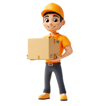 3D Cartoon Character Courier Man PNG Against Transparent Background for Delivery Service, E-Commerce, or Logistics Branding