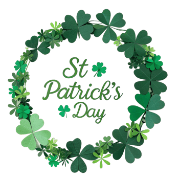 St Patricks Day Wreath with Green Shamrocks and Festive Lettering png