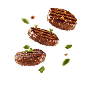 Fire-Grilled Burger Patties in Mid-Air for Food Photography and Design png