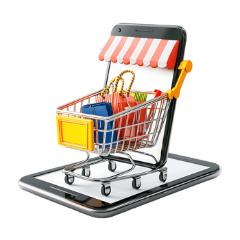 Pack Online Shopping Concept with Mobile Storefront on Transparent Background for SEO and Online Traffic Campaigns png