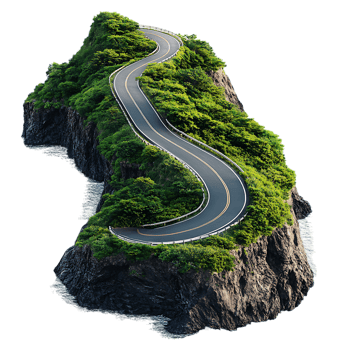 High-Altitude Curvy Road on Island for Scenic Destination Graphics png