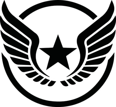 a black and white logo with wings and a star vector